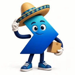 Despatcho, our chevron mascot in a sombrero, holding a parcel